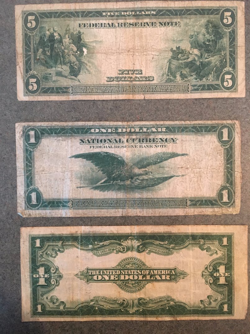 A-Set-Of-Early-US-Currency-Including-Black-Eagles,-Educational-$2,-Etc
